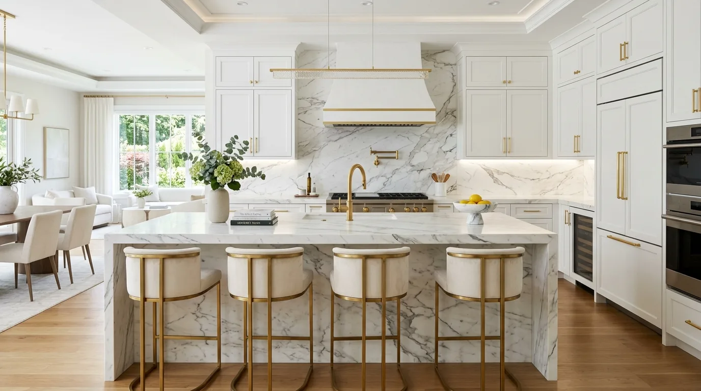 Use vertical tile to shift the room’s rhythm inspiration for a white kitchen with a backsplash feature.